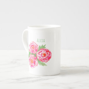 Anpassat namn Bone China Mugg Ro vattenfärg Benporslin Mugg