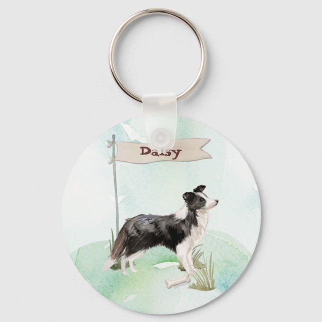 Anpassat Namn Border Collie Sällskapshund Nyckelring (Framsida)