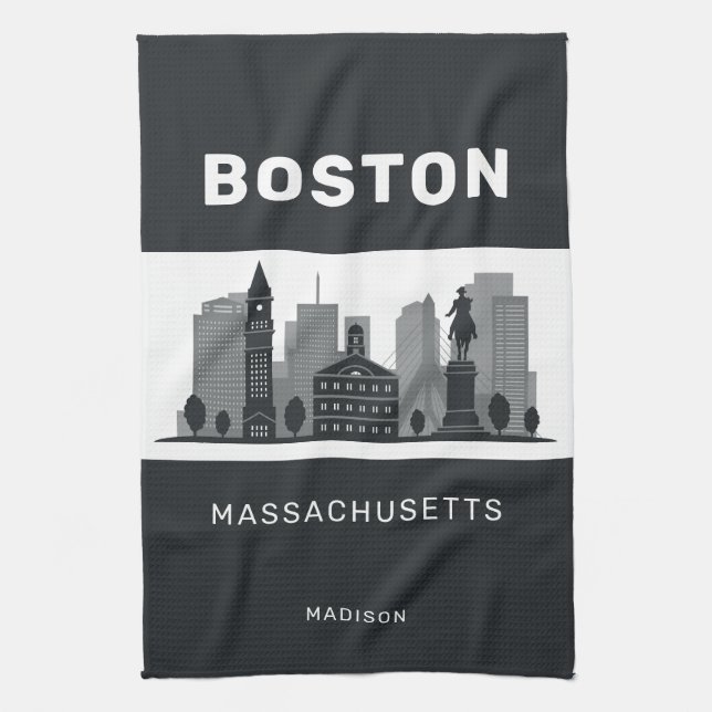 Anpassat namn Boston Massachusetts Kökshandduk (Vertikal)