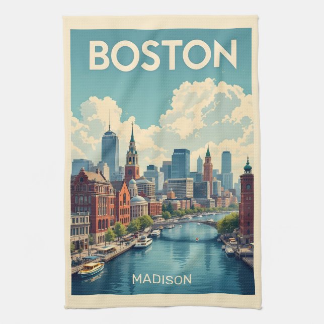Anpassat namn Boston Massachusetts Kökshandduk (Vertikal)