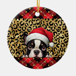 Anpassat namn Boston Terrier hund Santa Buffalo P Julgransprydnad Keramik