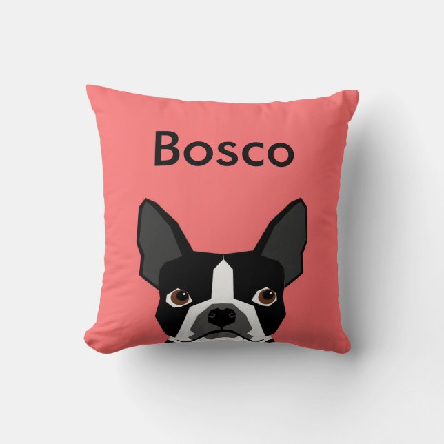 Anpassat namn Boston Terrier Pillow Pet Pillow Pil Kudde (Framsida)