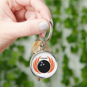 Anpassat namn Bowling Ball med Flame Rund Silverfärgad Nyckelring