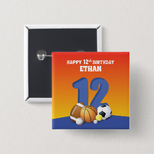 Anpassat namn Boy 12:e Birthday Sports Bollar Knapp