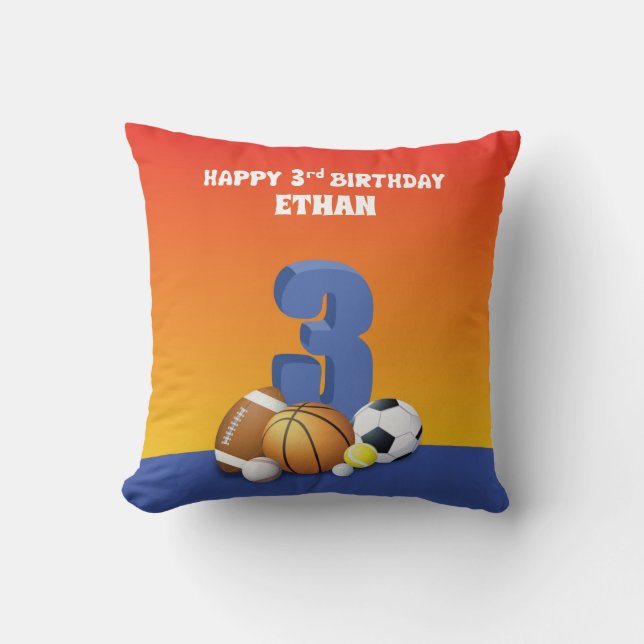 Anpassat namn Boy 3rd Birthday Sports Bollar Kudde (Framsida)