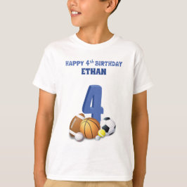 Anpassat namn Boy 4e födelsedagen Sports Bollar T Shirt