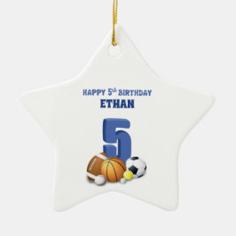 Anpassat namn Boy 5 Birthday Sports Bollar Julgransprydnad Keramik