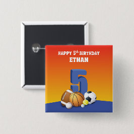 Anpassat namn Boy 5 Birthday Sports Bollar Knapp