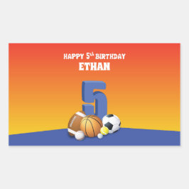 Anpassat namn Boy 5 Birthday Sports Bollar Rektangulärt Klistermärke