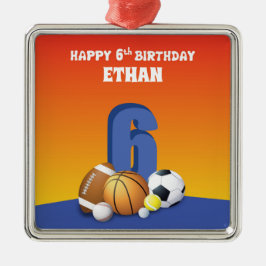 Anpassat namn Boy 6e Birthday Sports Bollar Julgransprydnad Metall