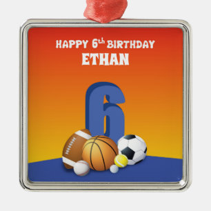 Anpassat namn Boy 6e Birthday Sports Bollar Julgransprydnad Metall