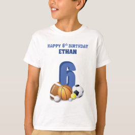 Anpassat namn Boy 6e Birthday Sports Bollar T Shirt