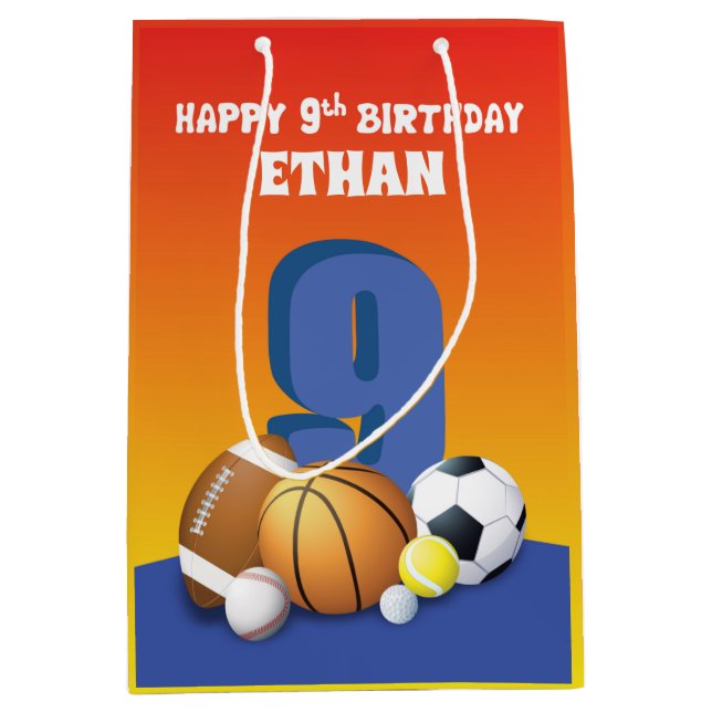 Anpassat namn Boy 9th Birthday Sports Bollar (Framsidan)