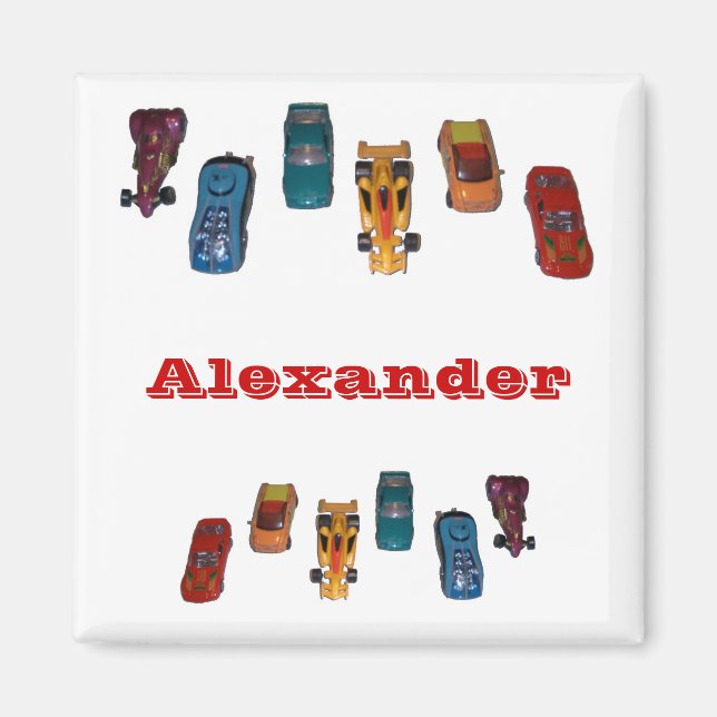 ANPASSAT NAMN - Boys Tävling Cars Magnet (Framsidan)