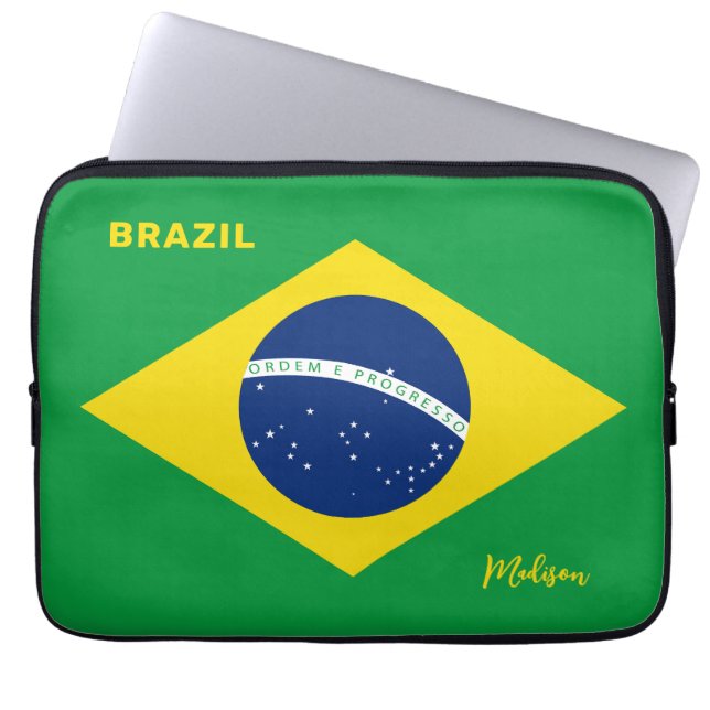 Anpassat namn Brasilien-Flagga Laptop Fodral (Framsidan)