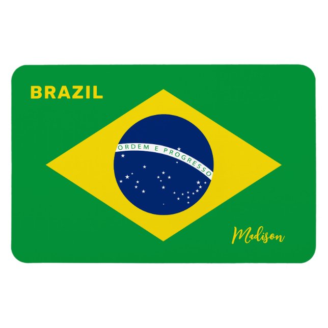 Anpassat namn Brasilien-Flagga Magnet (Horisontell)