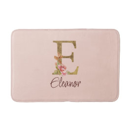 Anpassat namn Brev E Guld Foil  Rosa ros Badrumsmatta