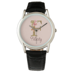 Anpassat namn Brev F guldblomma Rosa ros Armbandsur