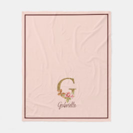 Anpassat namn Brev G Guld Foil  Rosa ros Fleecefilt