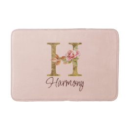 Anpassat namn Brev H Guld Foil  Rosa ros Badrumsmatta