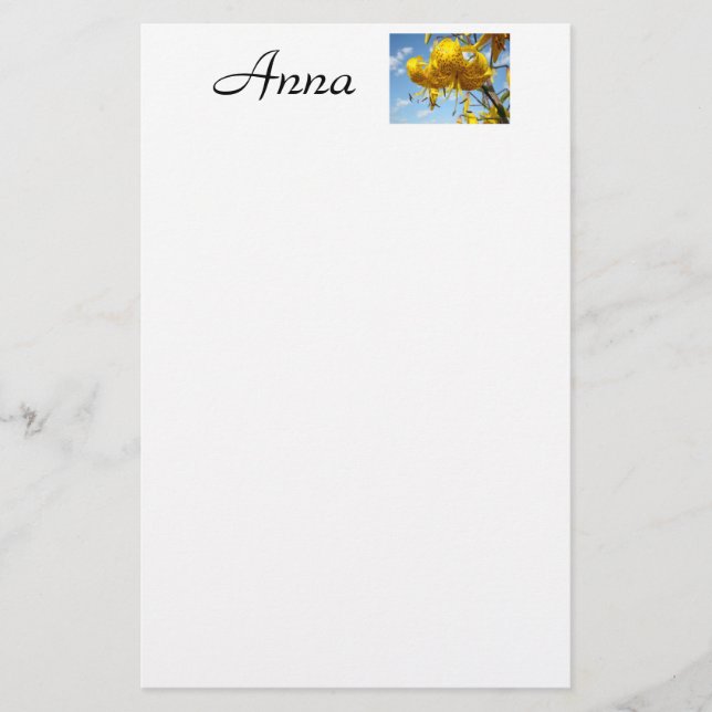 Anpassat Namn brevpapper Gula Tiger Blommor Blommi (Framsida)