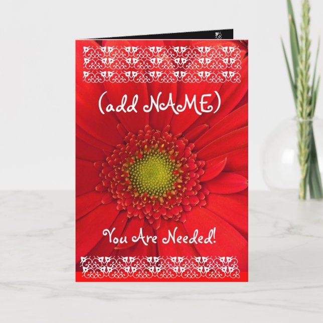 (anpassat namn) BRIDESMAID Bright RED Flower Inbjudan (Framsida)