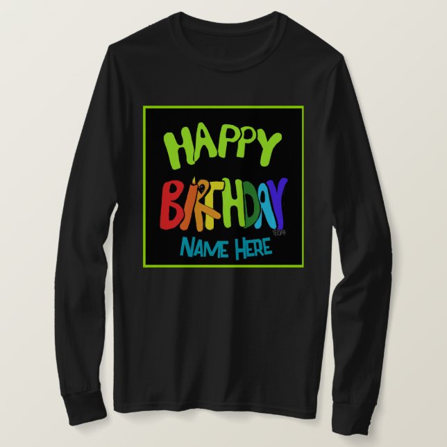 Anpassat namn Bright och Grattis på födelsedagen T Shirt (Design framsida)