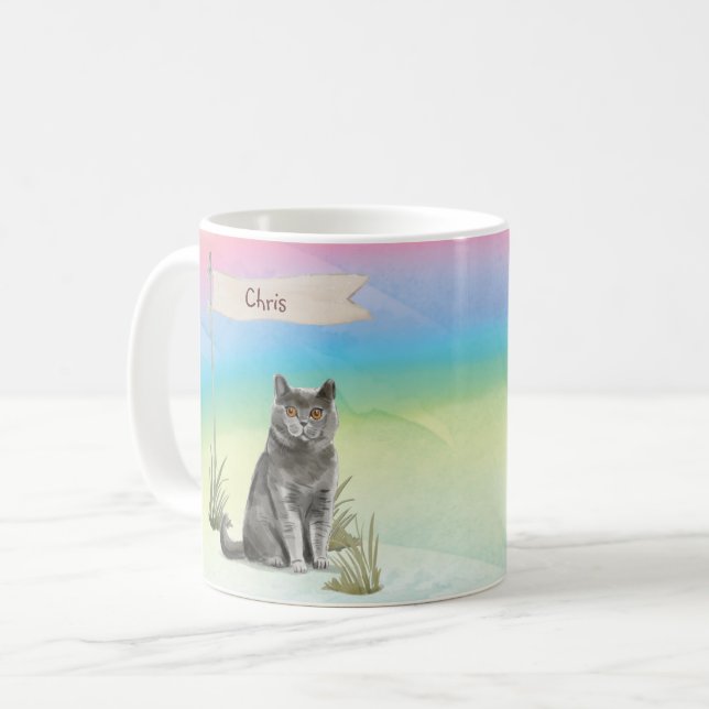 Anpassat namn British Kort Hair Cat Pet Kaffemugg (Framsida vänster)