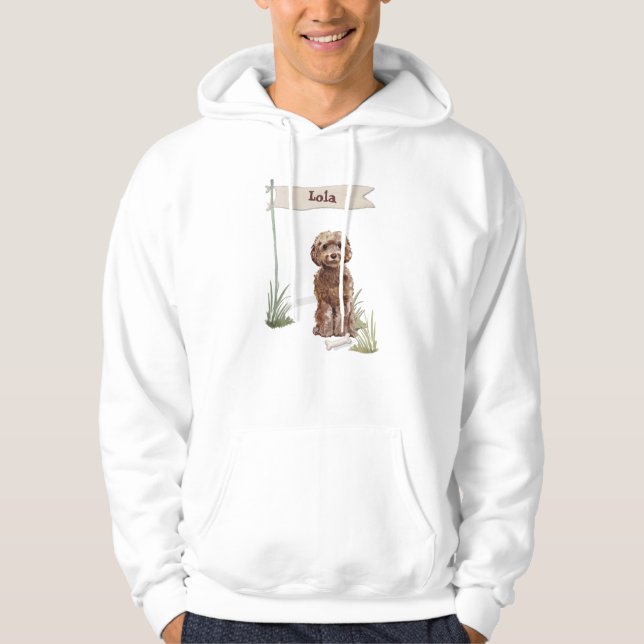 Anpassat namn Brown Cockapoo Pet Hund Hoodie (Framsida)