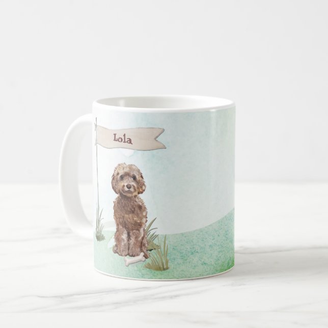 Anpassat namn Brown Cockapoo Pet Hund Kaffemugg (Framsida vänster)