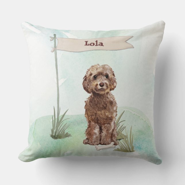 Anpassat namn Brown Cockapoo Pet Hund Kudde (Framsida)