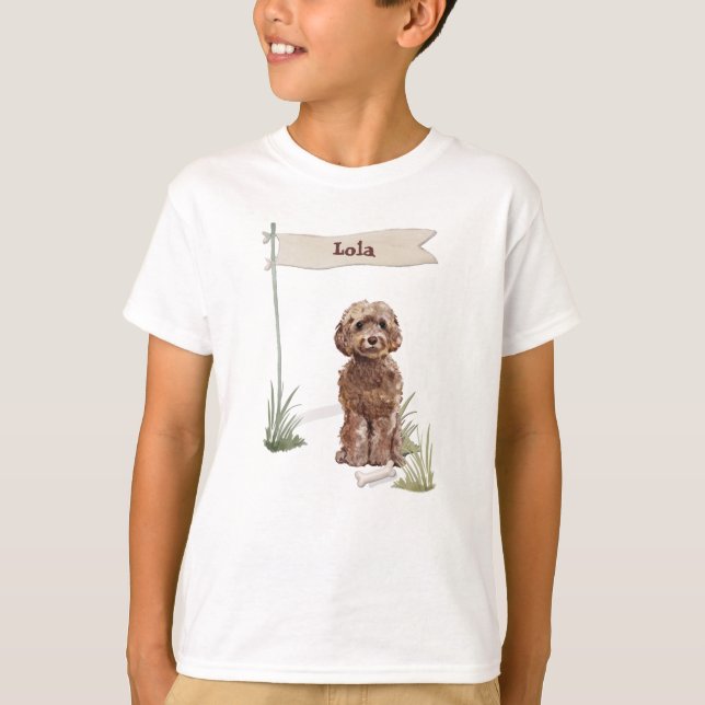 Anpassat namn Brown Cockapoo Pet Hund T Shirt (Framsida)