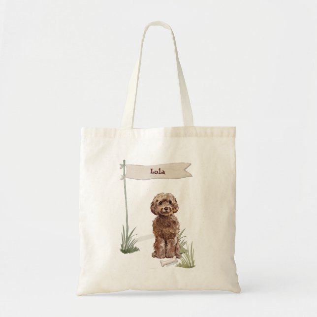 Anpassat namn Brown Cockapoo Pet Hund Tygkasse (Framsidan)