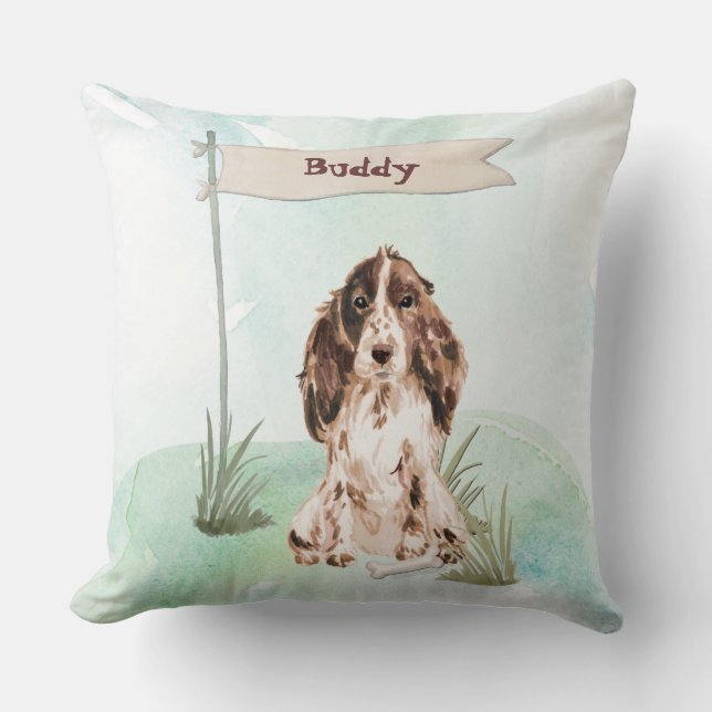 Anpassat namn Brown Cocker Spansk Pet Hund Kudde (Framsida)