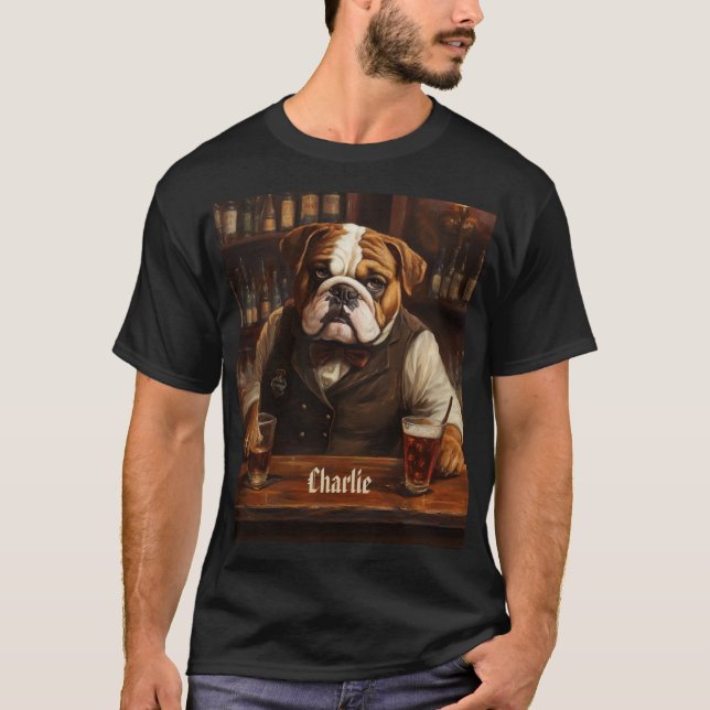 Anpassat namn Bulldog Bartender T Shirt (Framsida)