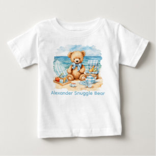 Anpassat namn Bute Beach Blå Teddybjörn Babytröja T Shirt