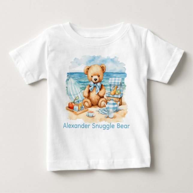Anpassat namn Bute Beach Blue Nalle Baby Shirt T Shirt (Framsida)