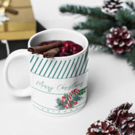 Anpassat namn | Candy cane och Grönt Rand jul Kaffemugg