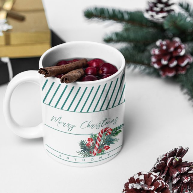 Anpassat namn | Candy cane och Grönt Rand jul Kaffemugg (Skapare uppladdad)
