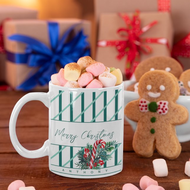 Anpassat namn | Candy cane och Grönt Rand jul Kaffemugg (Skapare uppladdad)