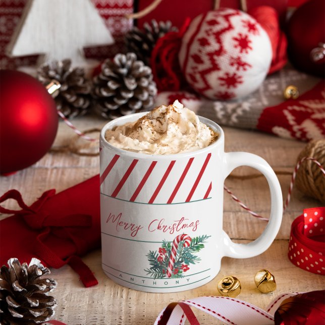 Anpassat namn | Candy cane och Röda Randen Jul Kaffemugg (Skapare uppladdad)
