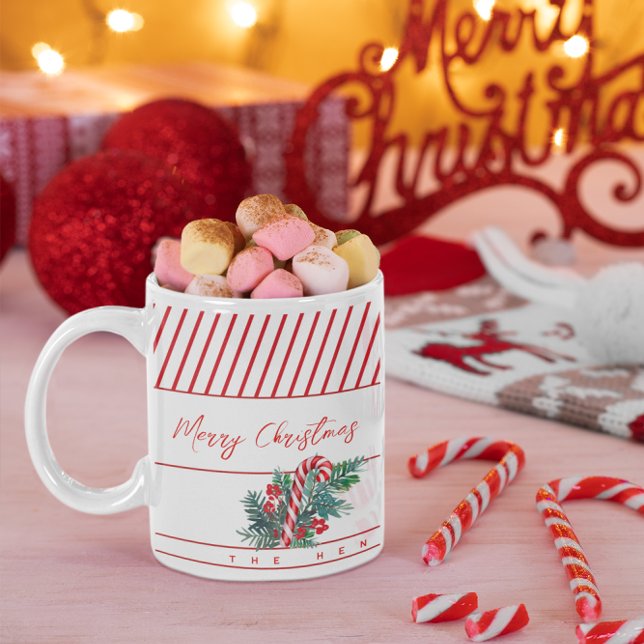 Anpassat namn | Candy cane och Röda Randen Jul Kaffemugg (Skapare uppladdad)
