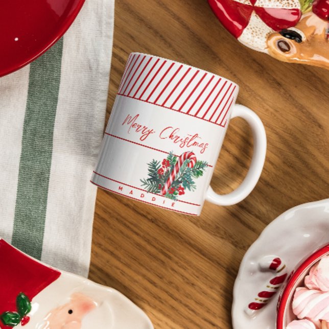 Anpassat namn | Candy cane och Röda Randen Jul Kaffemugg (Skapare uppladdad)