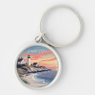 Anpassat namn Cape Cod Massachusetts Rund Silverfärgad Nyckelring