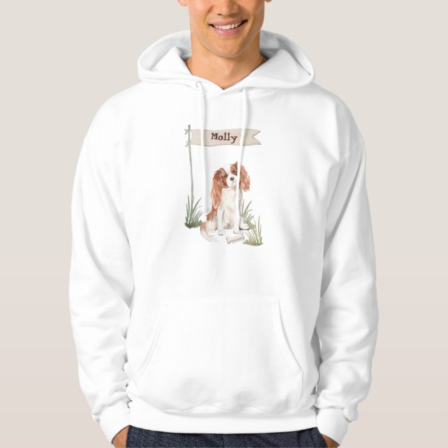Anpassat namn Cavalier Kung Charles Spain Pet Hund Hoodie (Framsida)