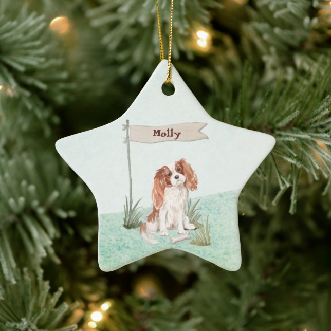 Anpassat namn Cavalier Kung Charles Spain Pet Hund Julgransprydnad Keramik (Träd)