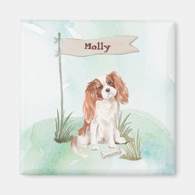 Anpassat namn Cavalier Kung Charles Spain Pet Hund Magnet (Framsidan)
