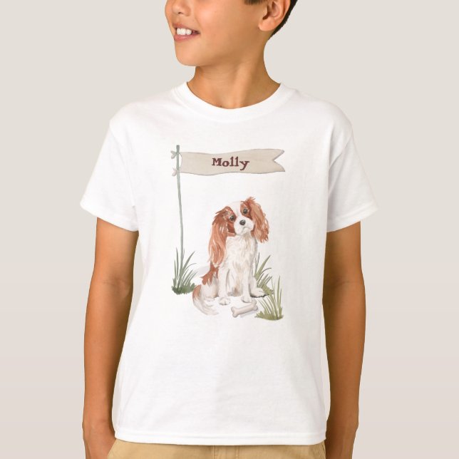Anpassat namn Cavalier Kung Charles Spain Pet Hund T Shirt (Framsida)