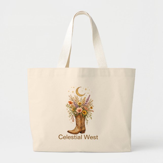 Anpassat Namn Celestial West Cowboy Boots Tote Jumbo Tygkasse (Framsidan)