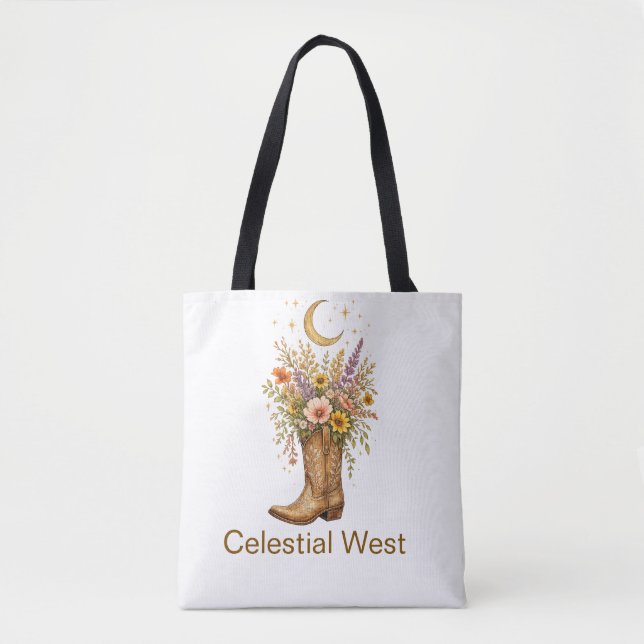 Anpassat Namn Celestial West Cowboy Boots Tote Tygkasse (Framsida)